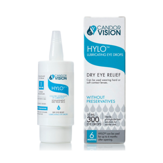 Hylo dry eye relief preservative free lubricating eye drops.
