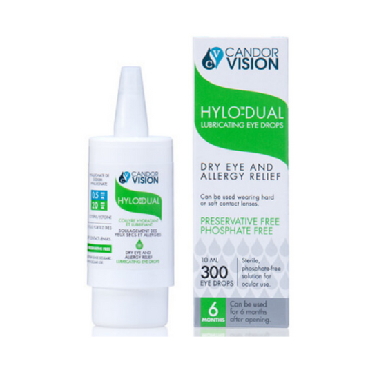 Hylo Dual dry eye and allergy relief preservative free lubricating eye drops.